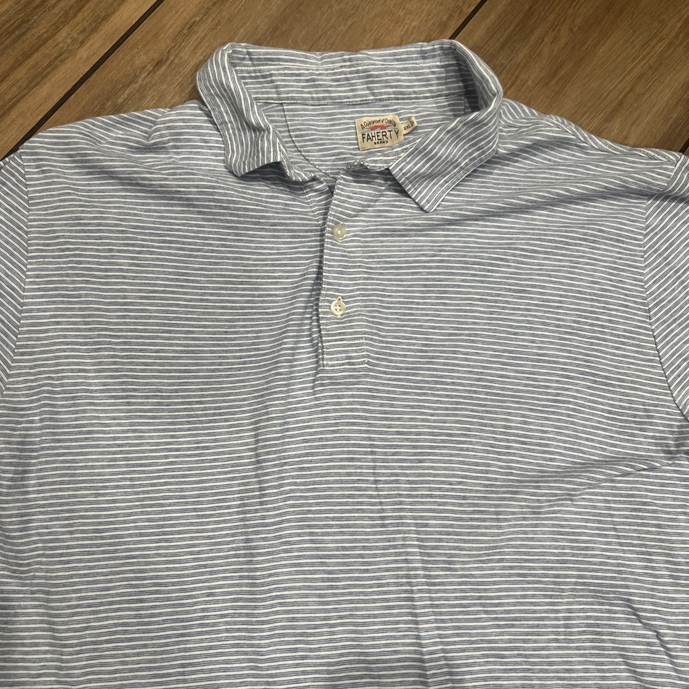 Faherty Indigo Polo Shirt Short Sleeve Blue Stripe Men Size 2XL